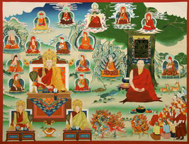 Linie inkarnacji: po lewej Sangje Njenpy Rinpoczego, po prawej Tengi Rinpoczego (fresk z wnętrza stupy w Parpingu)